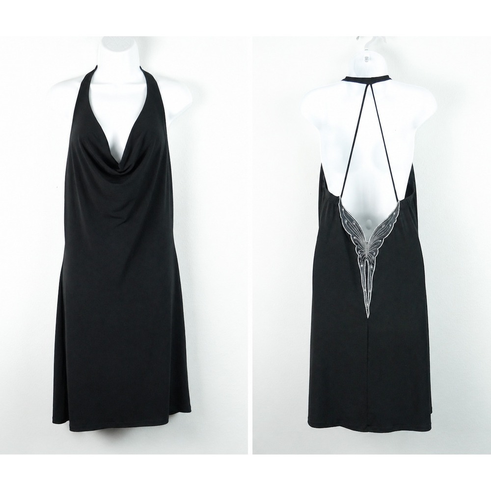 Frederick's of Hollywood Black Halter Mini Dress with Butterfly Back